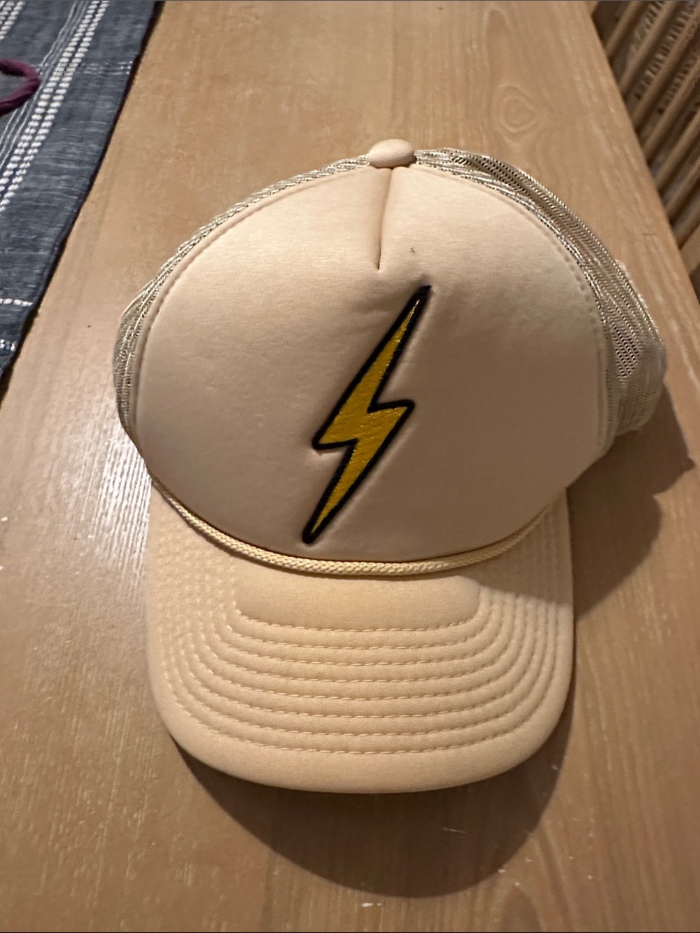 Aviator Nation Cream Trucker Hat with Yellow Lightning Bolt